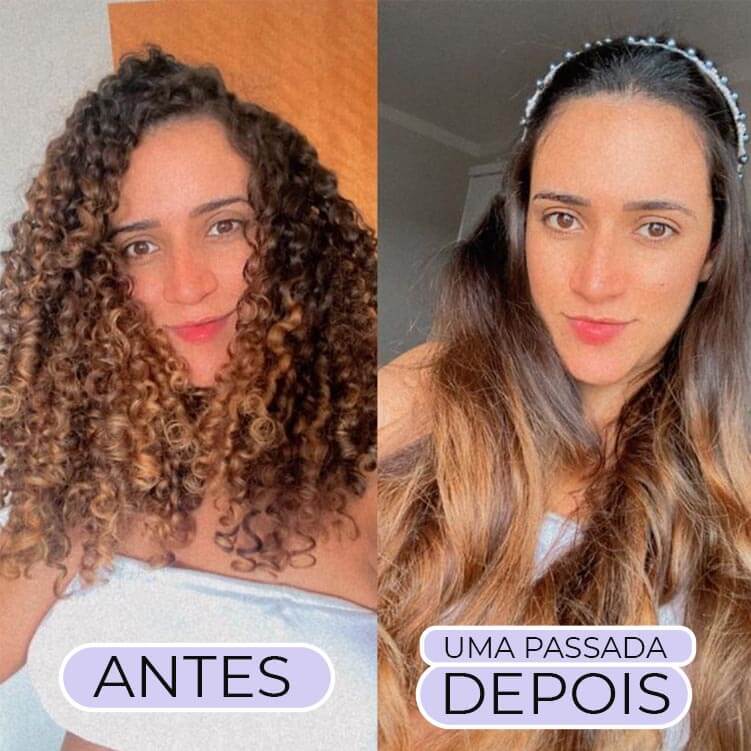 Antes e depois - Cabelo cacheado transformado em liso com Sleek Plus